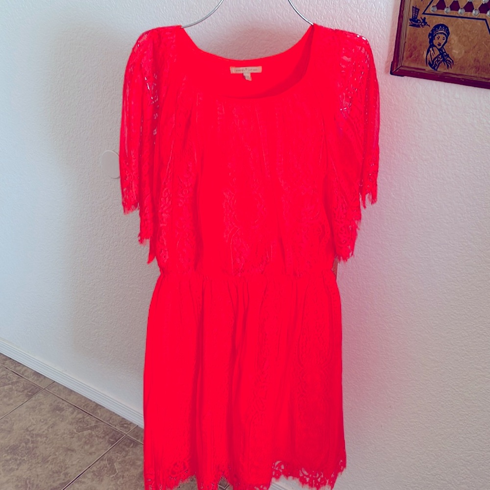 Neon orange informal lace dress.